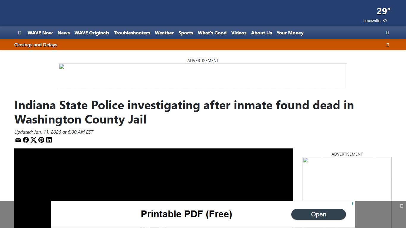 Indiana State Police investigating after inmate found dead in Washington County Jail