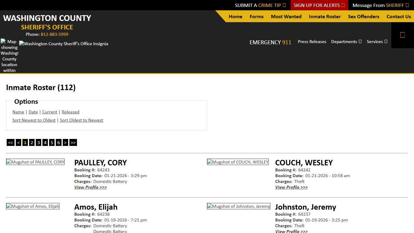 Inmate Roster - Current Inmates Booking Date Descending - Washington County IN Sheriff
